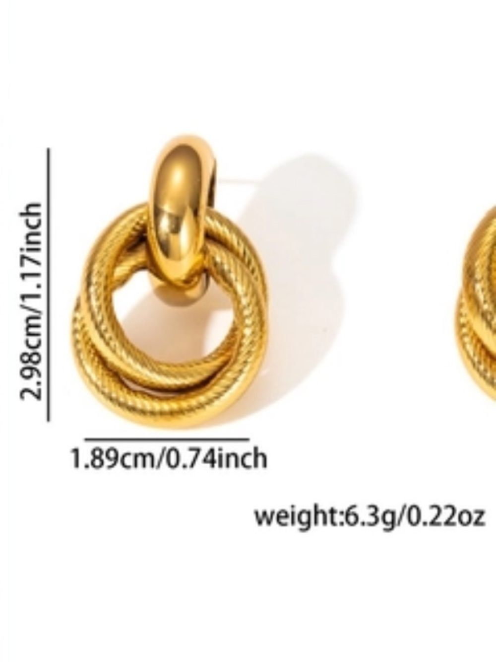 Gold Double-Ring Drop Earrings — Women Jewelry - Picture 4 of 4